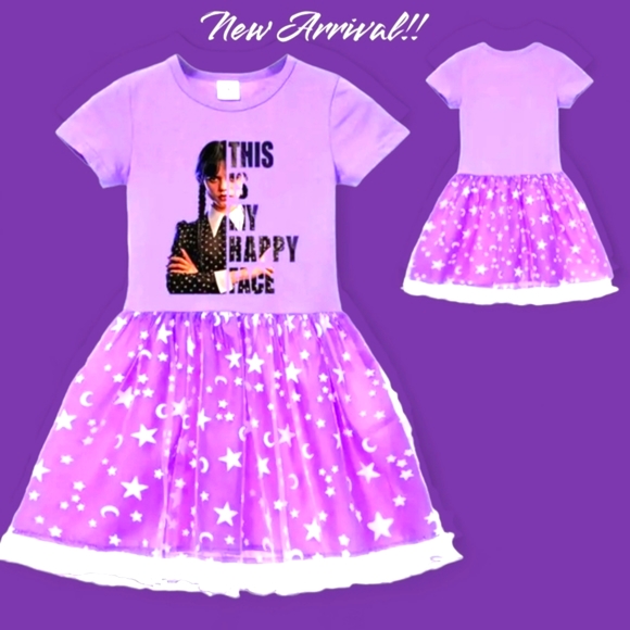 Wednesday Addams Purple and White Popular Fit and Flare Girl's Dress NWT - Picture 3 of 10